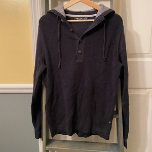 Nautica Navy Blue Textured Mens Pullover 1/4 Button Hoodie Sweater - Small